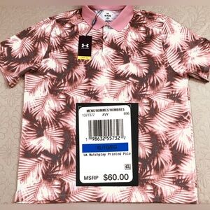 NEW..MEN XL UNDER ARMOUR MATCHPLAY PRINTED GOLF POLO (CANYON PINK MULTI)